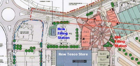 Plan showing new and old filling stations