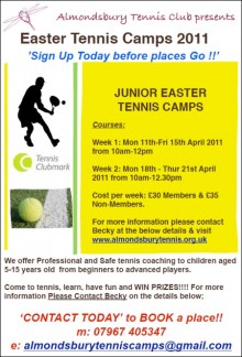 Easter tennis camps for juniors at Almondsbury Tennis Club