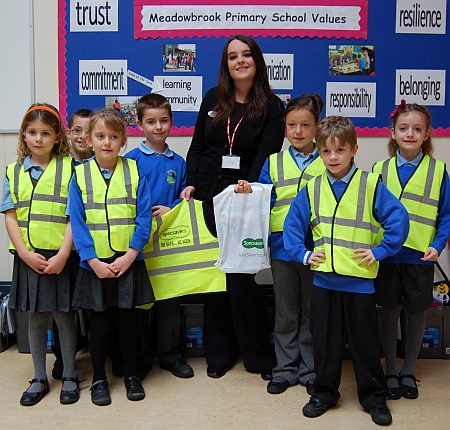 Specsavers present hi-vis vests to Meadowbrook Primary School in Bradley Stoke