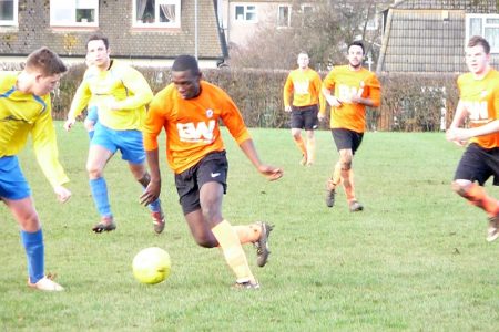 Shad Esimeng on the ball for Bradley Stoke Town FC's First Team.