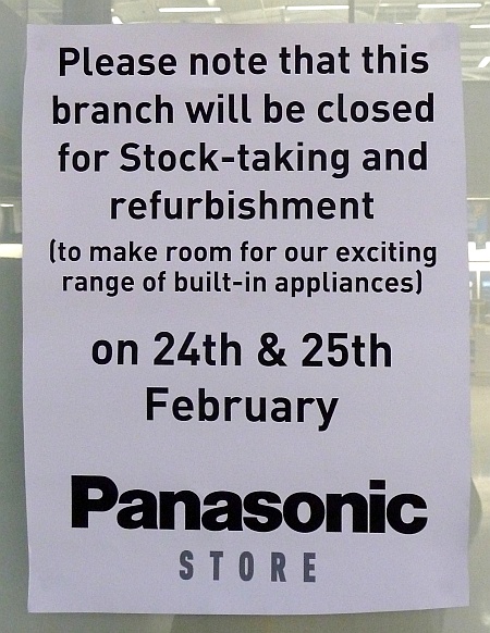 Panasonic store: Closed "for stock-taking and refurbishment":