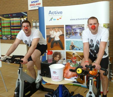 Sponsored cycle for Comic Relief at Bradley Stoke Leisure Centre.