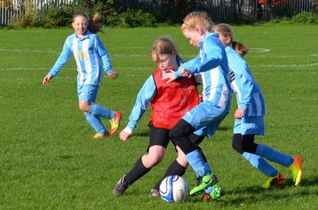 Bradley Stoke Youth FC's Under-11 Girls Team in action against Longwell Green.