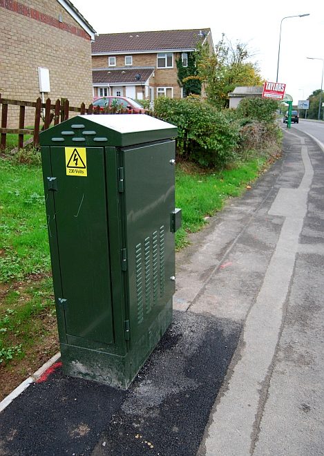 New BT fibre cabinet on Baileys Court Road, Bradley Stoke, Bristol.