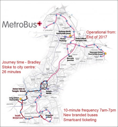 North Fringe to Hengrove Package MetroBus routes and journey time from Bradley Stoke.