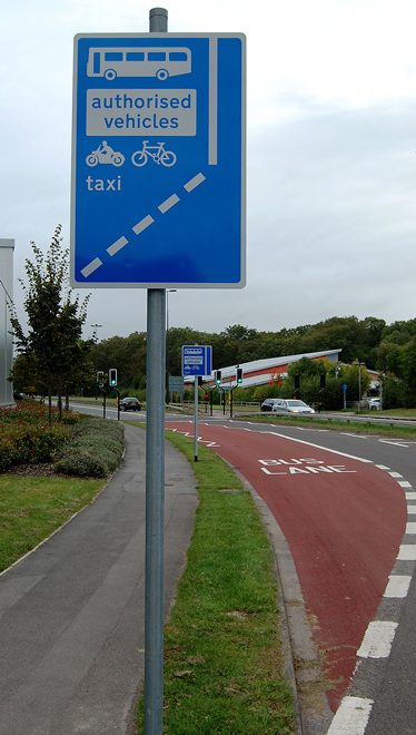 Bus lane and sign on Bradley Stoke Way.