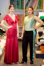 John Lewis sewing competition: BSCS students Chloe Lorenzi (left) and Simran Kaur model their prom outfits.