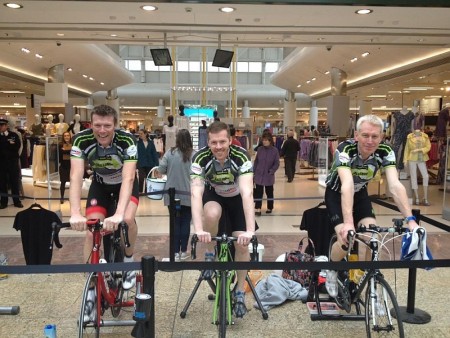 Steve Hewitt (left) training outside the Marks and Spencer store at Cribbs Causeway.