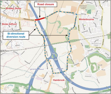 Map showing diversion route in force during the closure of Beacon Lane for bridge repairs.