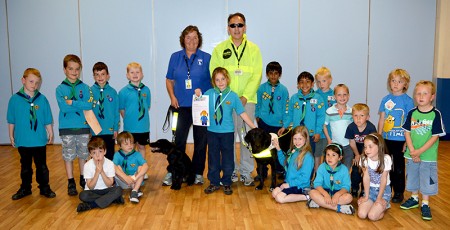 Representatives of Guide Dogs with the 1st Bradley Stoke Beavers.