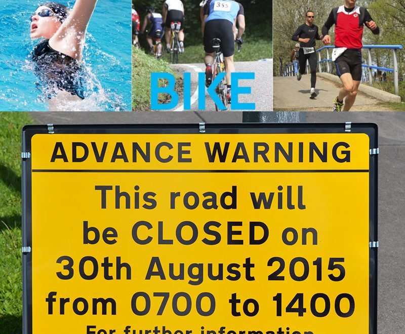 Bradley Stoke Sprint Triathlon 2015 - road closure sign.