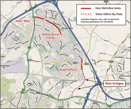Overview of MetroBus work in Bradley Stoke and Stoke Gifford.