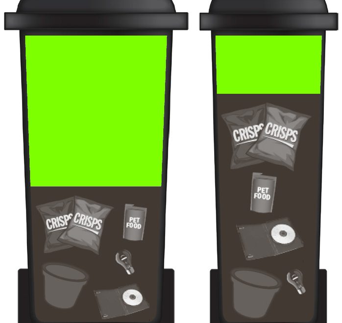 Diagram showing the average volume of black bin waste in a 240 litre bin and the same waste in a 140 litre bin. (South Gloucestershire Council, 2015).