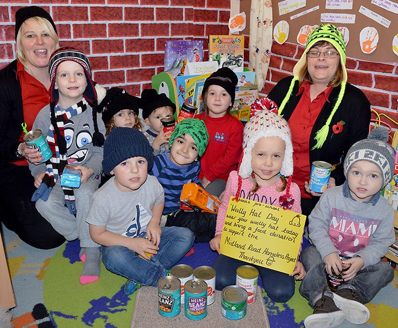 Woolly Hat Day at Abacus Pre-School, in support of the Midland Road Homeless Project.