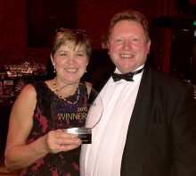 Mike Dunkley of Dunkley's Chartered Accountants, pictured with wife Gill after receiving the Independent Firm of the Year (South-West) award at the British Accountancy Awards 2015.