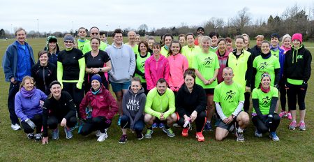 Members of North Bristol Running Group join graduates of the group's recent 'Couch to 5k' course at the Little Stoke parkrun on 19th March 2016.