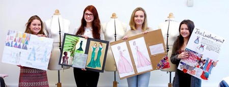 Bradley Stoke Community School student Tierney Mannion (third from left) with her design for the John Lewis prom dress competition.
