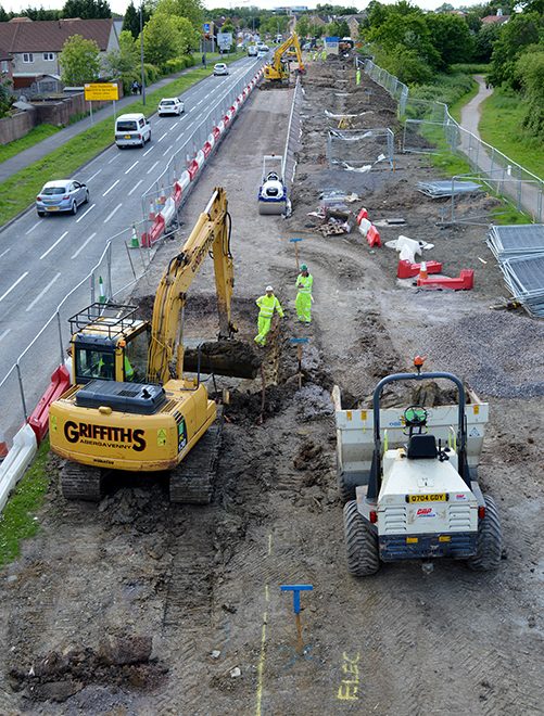 MetroBus construction work on Bradley Stoke Way.