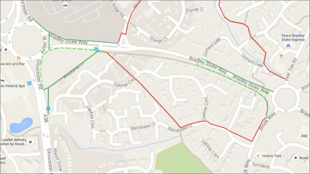 Pedestrian diversion route during closure of footway on south side of Bradley Stoke Way.