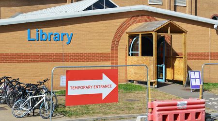 Bradley Stoke Library (temporary entrance during redevelopment work in 2016).