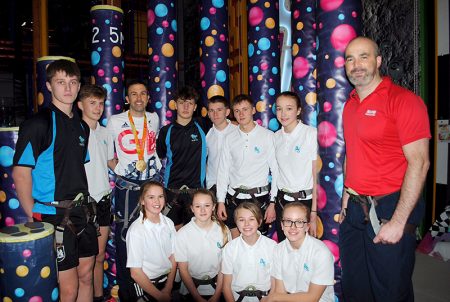 Pupils from Bradley Stoke Community School try out the new facilities at Bradley Stoke Leisure Centre with Paralympian Andy Lewis (third from left).