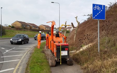 Vegetation clearance work for MetroBus at the southern end of Bradley Stoke Way.