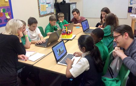 Game designers from Aardman with Year 4 & 5 pupils at Bowsland Green Primary School.