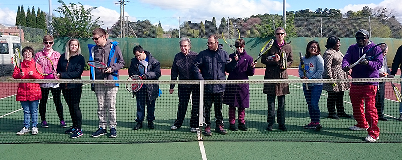 Photo of members of the Almondsbury Tennis Club disability tennis group.