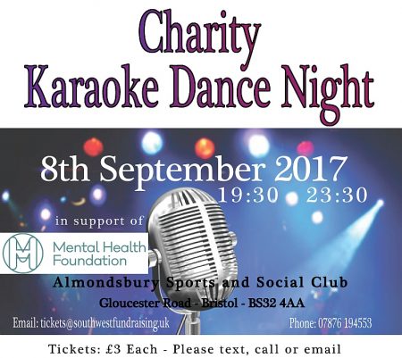 Poster promoting a Charity Karaoke Dance Night on 8th September 2017.