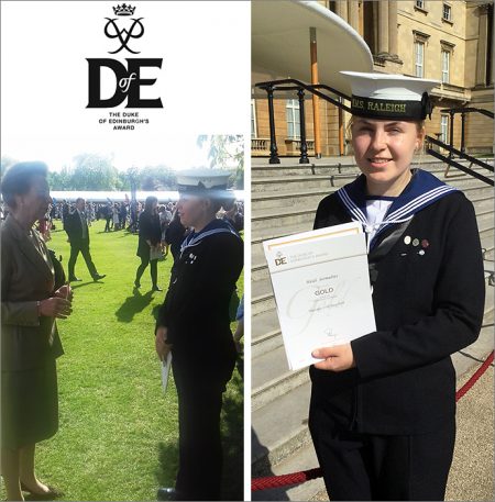 Photos of gold DofE award winner Heidi Sermulins chatting with The Princess Royal and holding her certificate.