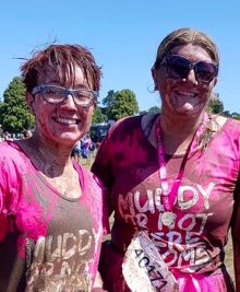 Charity fundraisrs Danni Bray and Tillie Morris at the Pretty Muddy Race for Life.