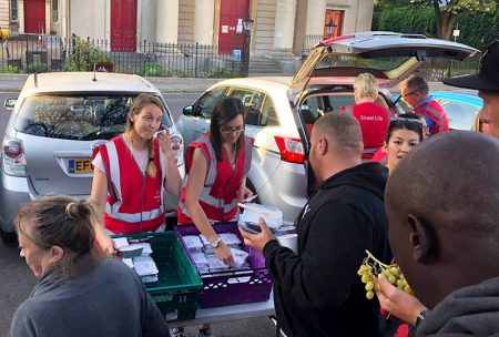 Photo of staff from Aztec Hotel & Spa working with Street Life in Bristol city centre.