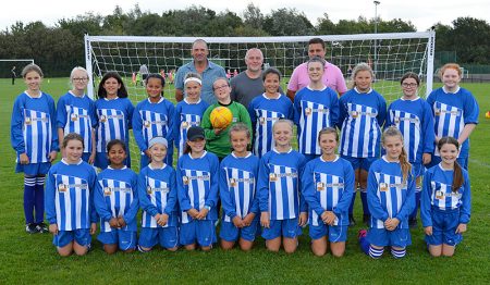 Photo of Bradley Stoke Youth FC U12 Girls with representatives from LNJ Construction.
