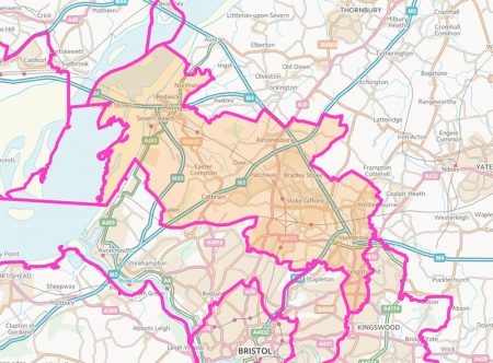 Map of the Filton and Bradley Stoke parliamentary constituency.
