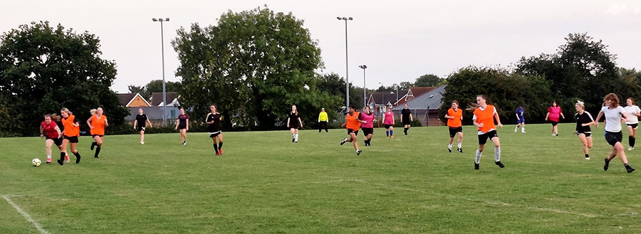 Photo of Bradley Stoke Ladies FC players training at the Jubilee Centre.
