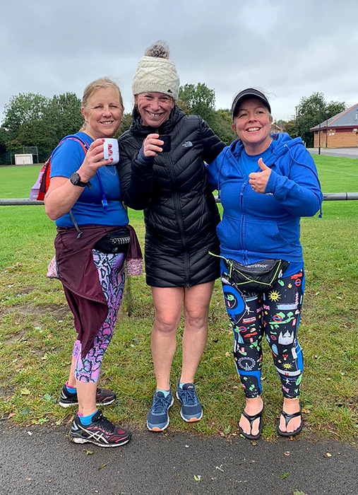 Photo of Nicola, Mary & Claire at the finish of the virtual race.