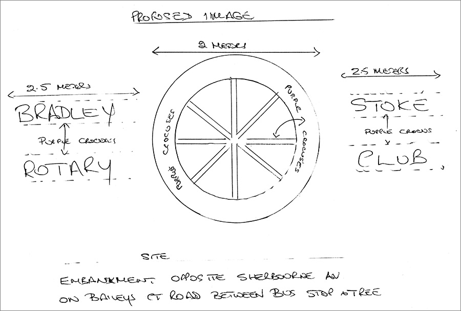 Design of the Bradley Stoke Rotary Club crocus wheel display.