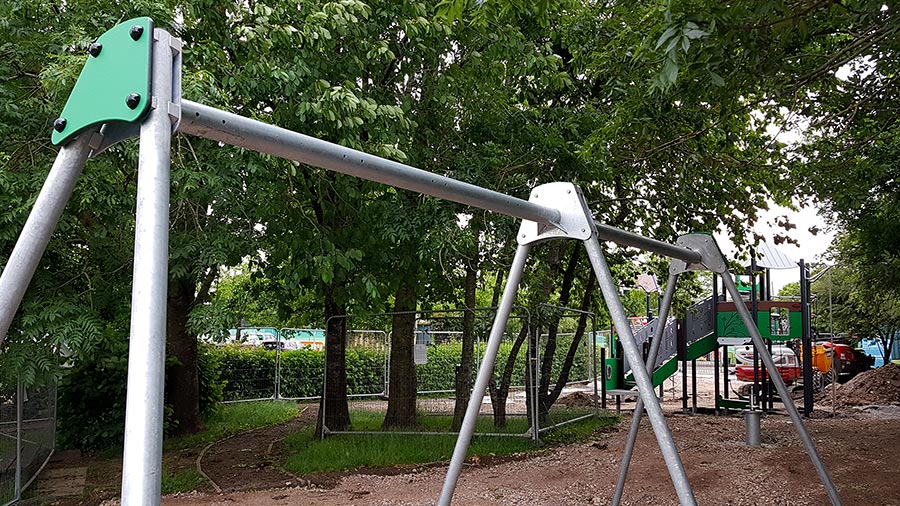 Photo of a play equipment being installed.