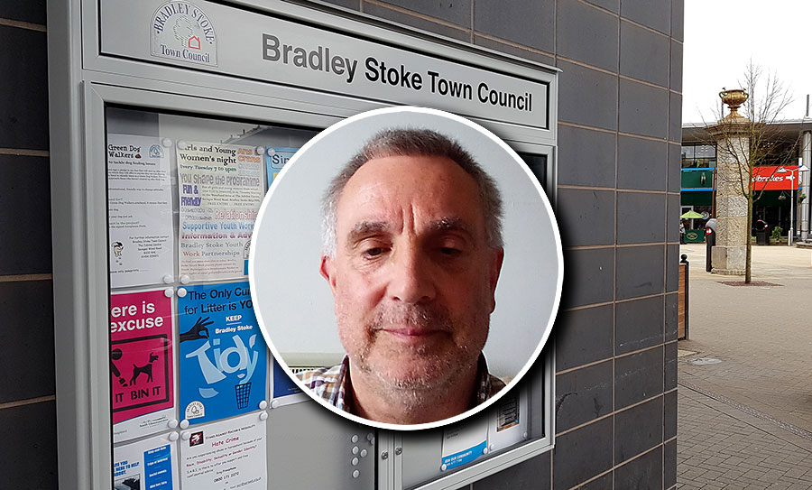 Headshot of a man superimposed over a council noticeboard.
