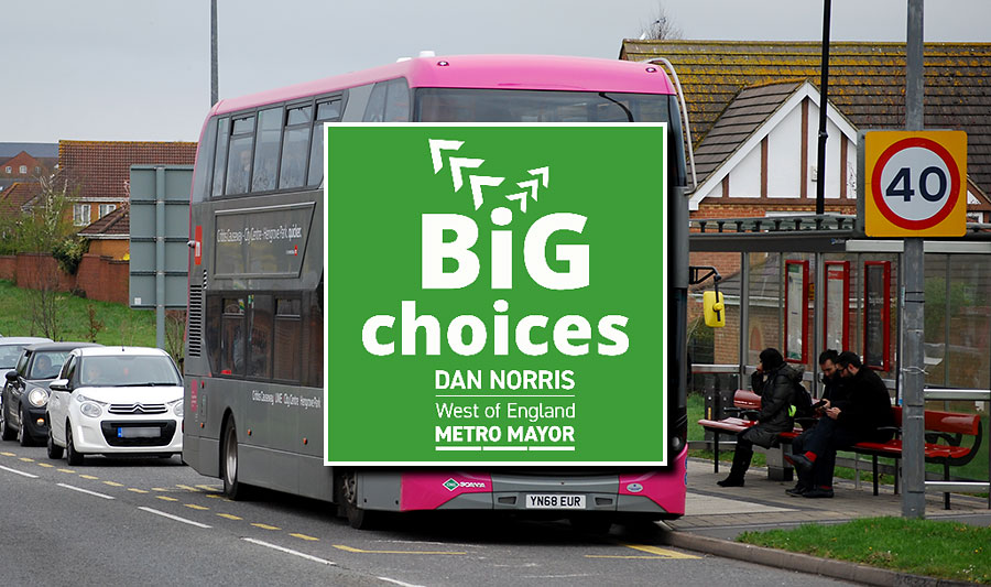 'Big Choices' logo superimposed on a photo of a bus.