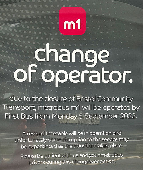 Photo of a poster with the headline 'Change of operator'.