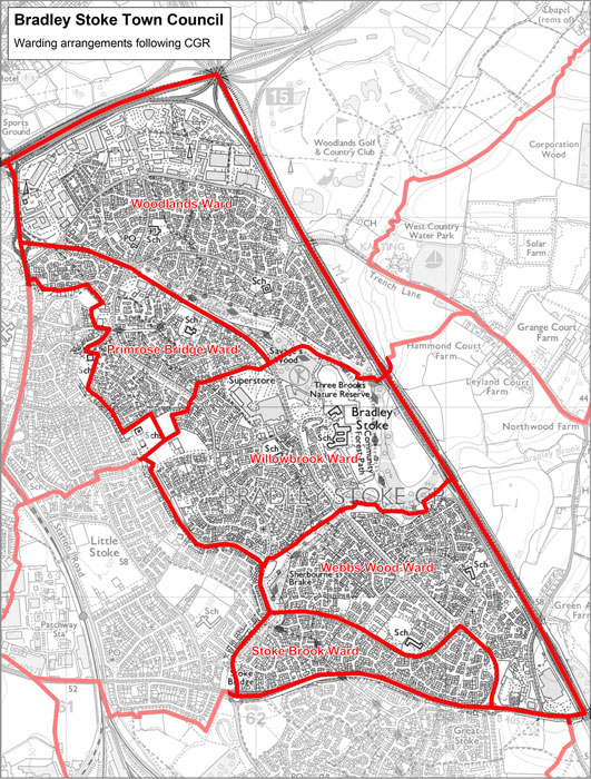 Map showing ward boundaries.