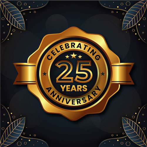 Image of badge showing phrase '25 years anniversary'.