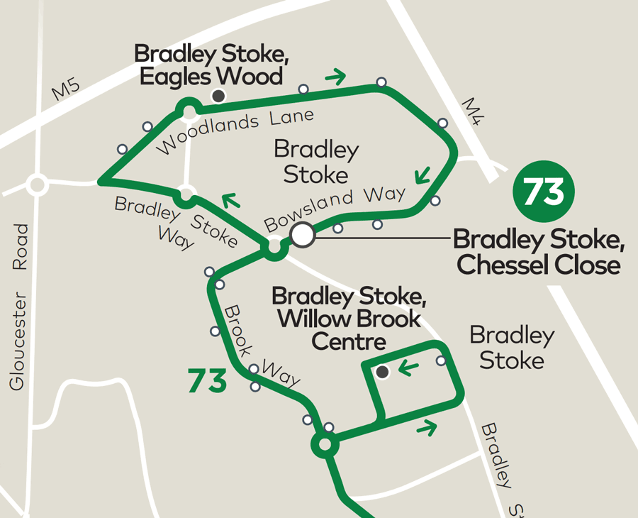 Map showing part of a bus route.